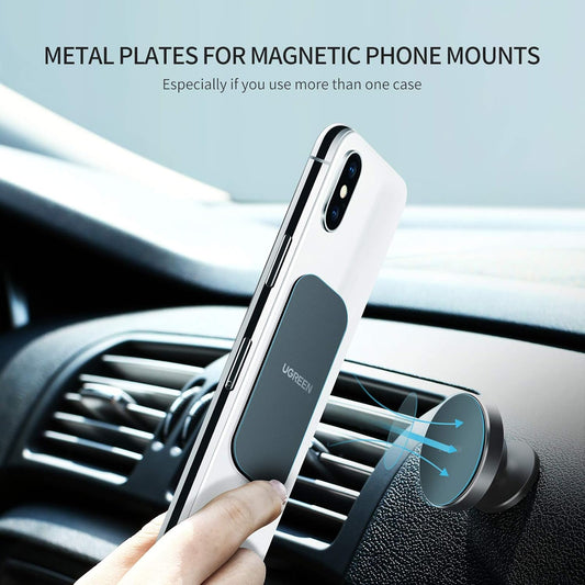UGREEN Metal Plate for Magnetic Car Mount Cell Phone Magnet Holder with Strong Adhesive Sticker, 2 Round and 2 Rectangle Black - PuriLite
