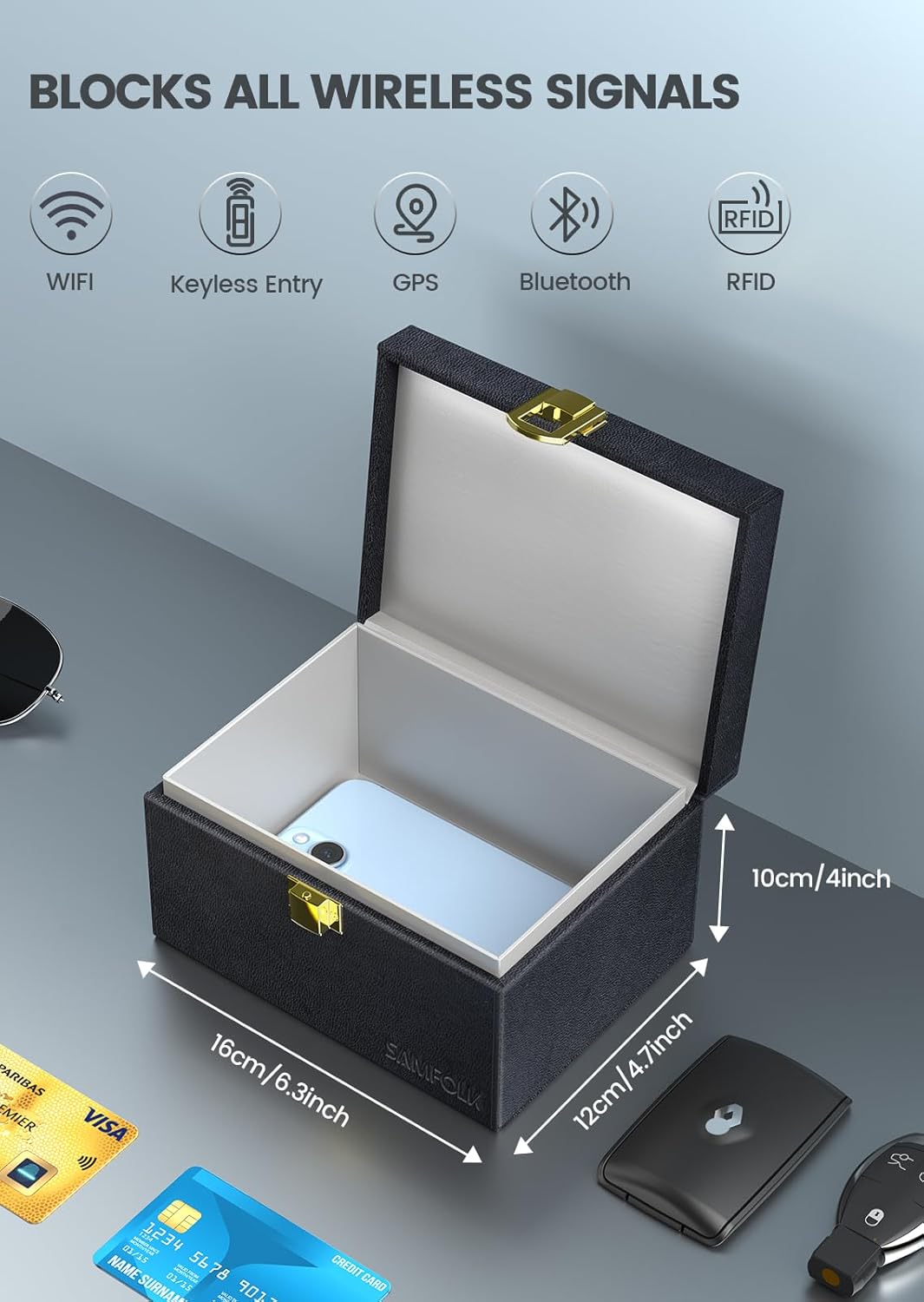 Samfolk Faraday Box with Faraday Pouchs, Faraday Box for Car Keys,RFID Key Fob Protector Anti-Theft Key Fob Box, Anti-Theft Cages for Car Keys, Phone and Credit Card