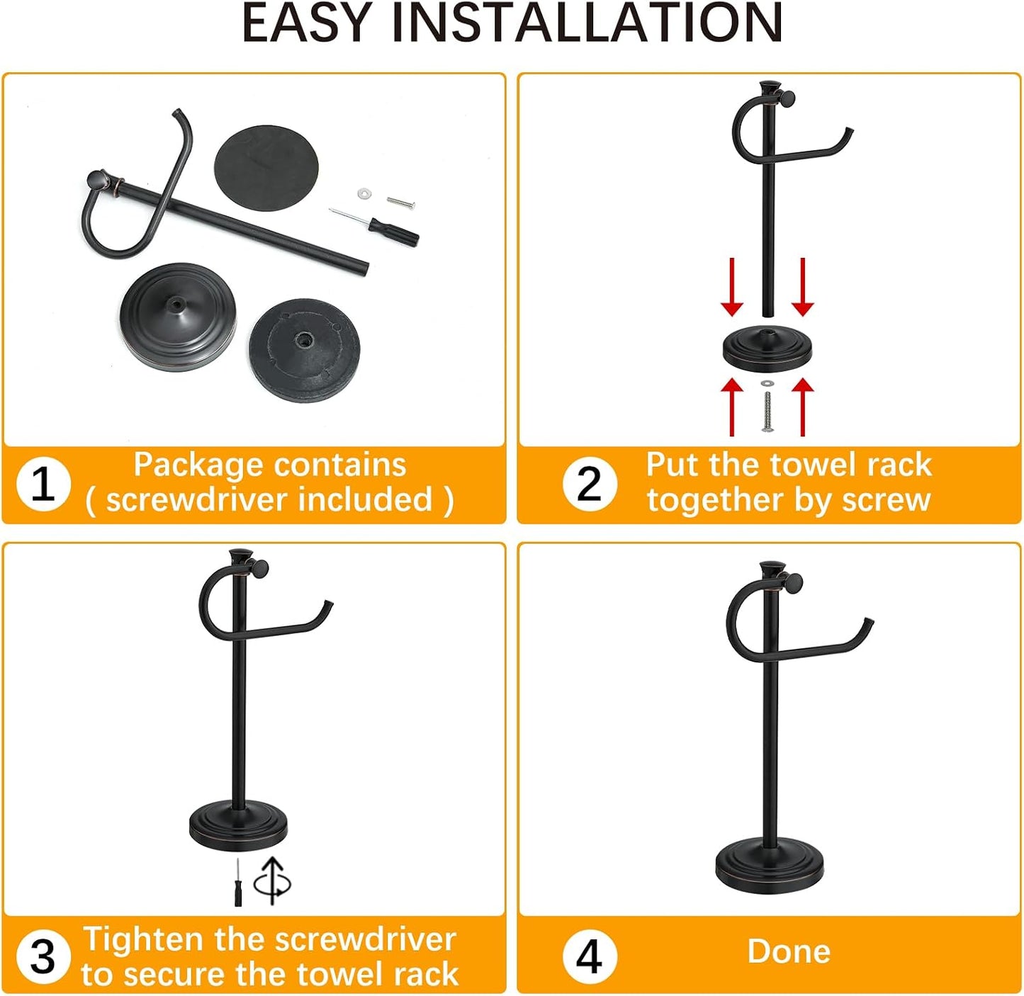 BESy 17 Inch Oil Rubbed Bronze Stand Towel Bar Hanger Hand Towel Bar Bathroom Vanity Countertop Towel Holder Free Standing Stainless Steel Towel Ring Hardware Accessories Towel Rack