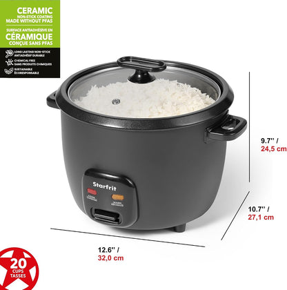 Starfrit Electric Rice Cooker, 20 Cups, PFAS-Free Ceramic, 700W, Grey