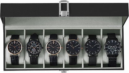 SONGMICS Watch Box, 6-Slot Watch Case, Watch Box Organizer, Black Synthetic Leather, Greenish Gray Lining UJWB06BK