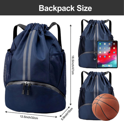 Hoedia Sports Drawstring Backpack - String Swim Gym Bag with Shoes Compartment and Wet Proof Pocket for Women/Men