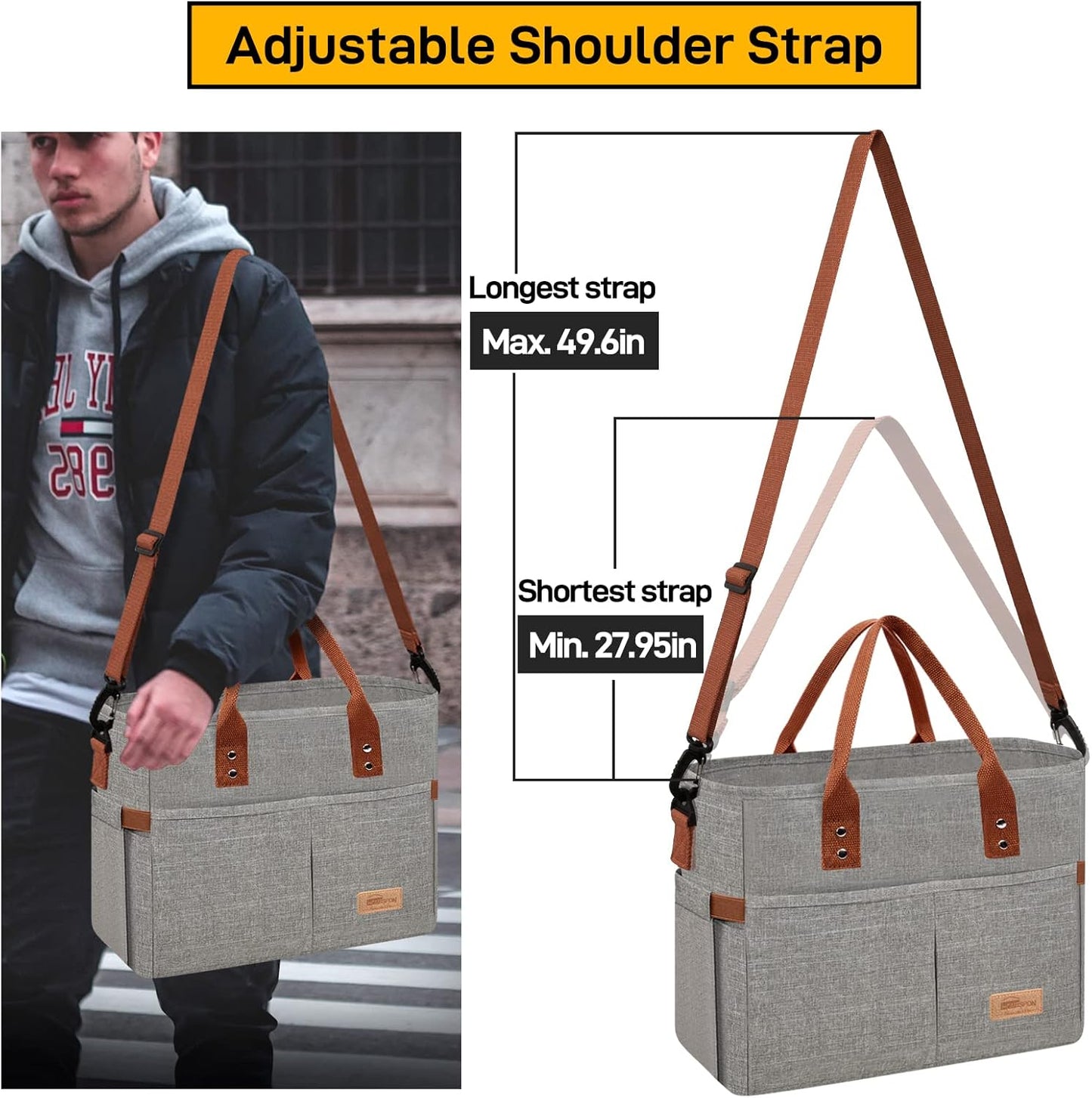 HOMESPON Lunch Bag for Woman Man Adults with Front Pocket Insulated Lunch Tote Lunch Box Container for Work Picnic or Travel(Black)