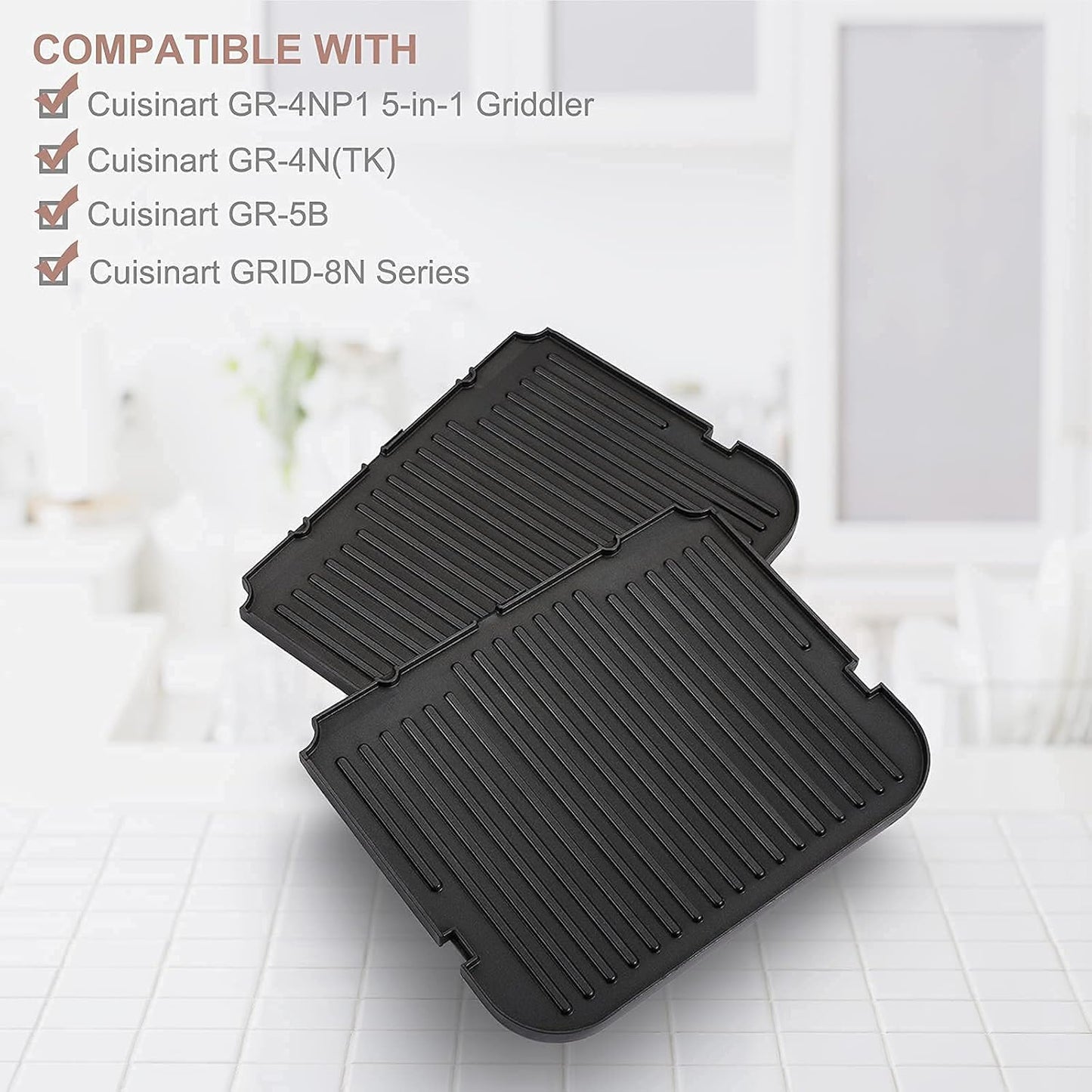 Griddler Plates Replacement for Cuisinart Griddler GR-4NP1 5-in-1,as Cuisinart Griddler Plates Replacement Cusinart Grilled Plate Cuisinart Griddle Accessories,BPA Free, 2Pcs