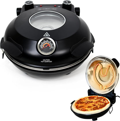 CULINARY CHEF Electric Pizza Oven with Ceramic Stone, Viewing Window, Adjustable Heat Control, Timer and 1200W Baking Power, DIY Homemade Pizzeria, Large 12” Pie Capacity (Red)