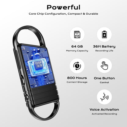 64GB (4800Hrs) Digital Voice Recorder - Voice Activated Recorder with Noise Reduction, Portable Recording Device Audio Recorder with Playback for Lectures Meetings Interviews Seminar Classroom