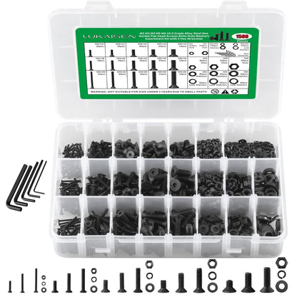 860PCS Metric Screw Assortment Kit, M2 M3 M4 M5 Machine Screws with Lock & Flat Washers, 10.9 Grade Alloy Steel, Metric Hex Button Head Cap Nuts and Bolts Assortment Kit with 4 Wrenches