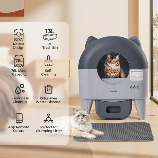 Self Cleaning Litter Box Automatic: Extra Large Self-Cleaning for Multiple Cats - APP-Controlled with Smart Sensors - Odor-Free - Safety Protection - Low Noise with Anti-Track Litter Mat - PuriLite