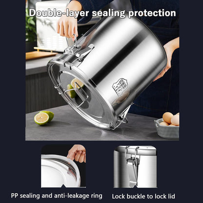 TRAGLO Rice Cereal Grain Canisters Stainless Steel Airtight Canisters Food Storage Bucket w/Handles+Lid for Kitchen Bean Flour Oil Sugar Milk 6L