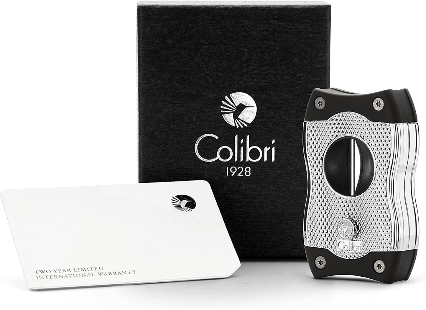 Colibri SV-Cut Cigar Cutter | Chrome and Black | Trigger Spring Blades | V-Cut Cut Depth 7mm and Straight Cut Up to 3mm | Gauge Up to 68 Rings | Ergonomic Design