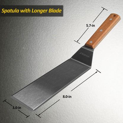 Extra Wide Spatula, Large Metal Spatula with Full Tang Wooden Handle & Beveled Edges for Skillets, Griddles & Grills, Pancake Flipper Spatula, Smash Burgers Spatula, 6 x 5-inches