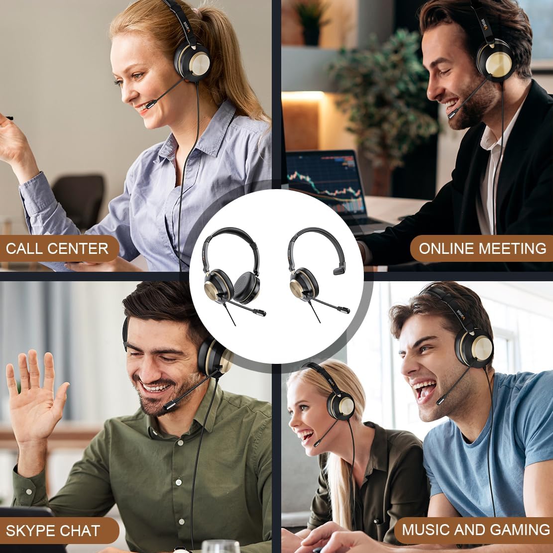 Wantek USB Headsets with Microphone for PC, Stereo Computer Headset with Mic Noise Reduction & in-line Control, 3.5mm/USB Wired Headphones, PC Headset with Mute for Zoom Skype Webinar Office