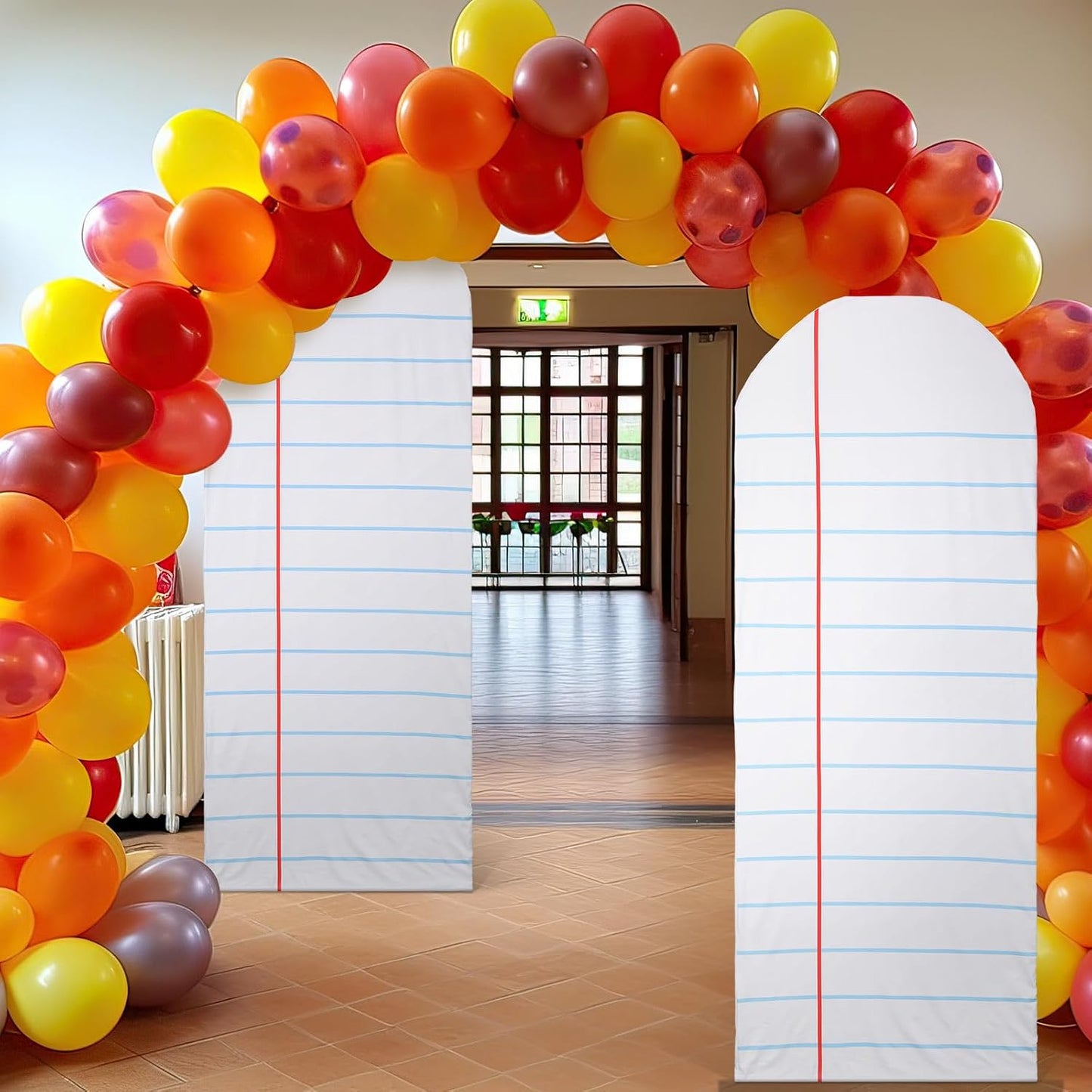 Breling 6.7ft Back to School Decoration Notebook Paper Arch Backdrop Cover Fitted Round Top Backdrop Stand Cover for First Day of School Classroom Decor