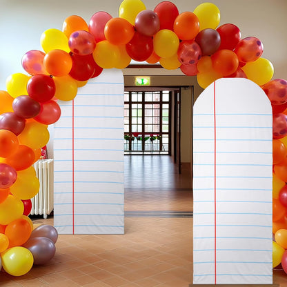 Breling 6.7ft Back to School Decoration Notebook Paper Arch Backdrop Cover Fitted Round Top Backdrop Stand Cover for First Day of School Classroom Decor