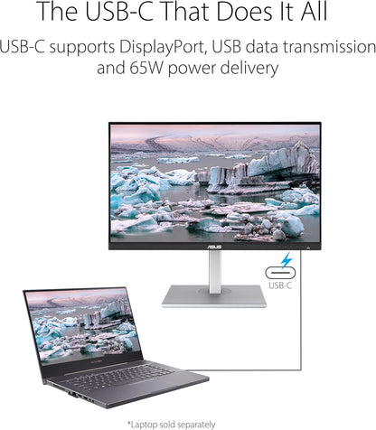 ASUS ProArt Display 27" Monitor PA278CV - WQHD (2560 x 1440), IPS, 100% sRGB, 100% Rec. 709, ΔE < 2, Calman Verified, USB Hub, USB-C, DisplayPort Daisy-Chaining, HDMI, Eye Care, Height Adjustable , BLACK/SLIVER