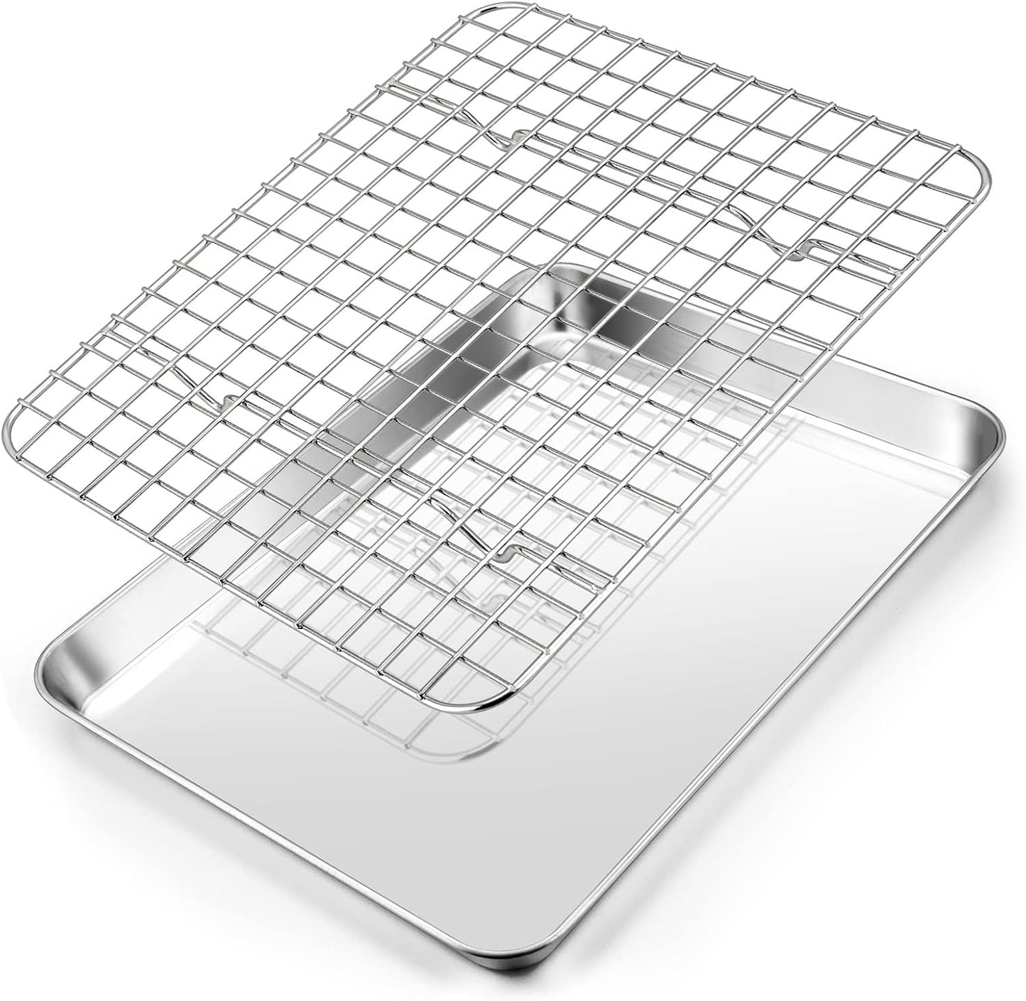 17.5 Inch Baking Sheet Pan with Rack Set, Joyfair Stainless Steel Half Size Oven Cookie Sheet Tray with Cooling Rack, Non-Toxic & Heavy Duty, Mirror Finishes &Easy Cleaning - (1 Pan + 1 Rack)