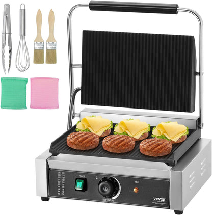 VEVOR 7 IN 1 Electric Contact Grill,1800W Indoor Panini Press Griddle,Stainless Steel Teppanyaki Grill with Nonstick&Removable Iron Plate, 0-446℉ Adjustable Temp Control,LCD Display,110V
