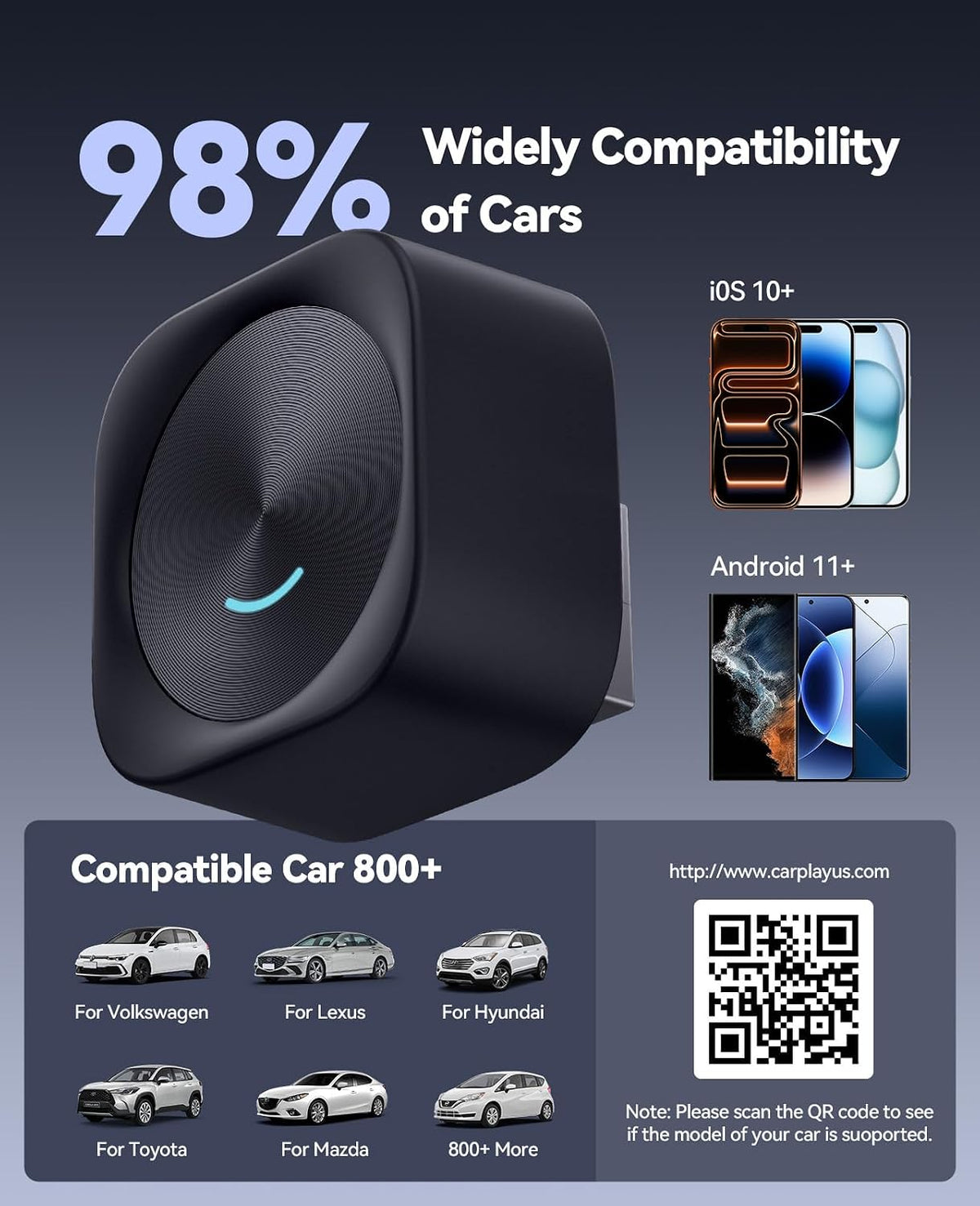 Wireless CarPlay Adapter & Android Auto Adapter, Convert Wired to Wireless