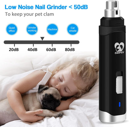 Casfuy Dog Nail Grinder Upgraded - Professional 2-Speed Electric Rechargeable Pet Nail Trimmer Painless Paws Grooming & Smoothing for Small Medium Large Dogs & Cats (White)