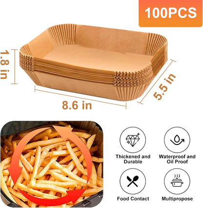 Air Fryer Liners,100Pcs 8.6" Square Air Fryer Parchment Paper Liners for 3 to 8 QT Baskets, Non-Stick & Oil Proof and Food Grade Baking Alternative to Foil for Easy Cleanup