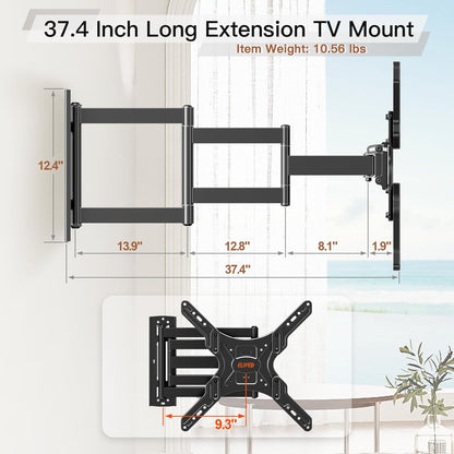 ELIVED Long Arm TV Wall Mount for Most 26-65 Inch TVs, 37.4 Inch Long Extension TV Mount Swivel and Tilt, Max VESA 400x400mm, Full Motion Wall Mount tv Bracket Holds up to 77 lbs.