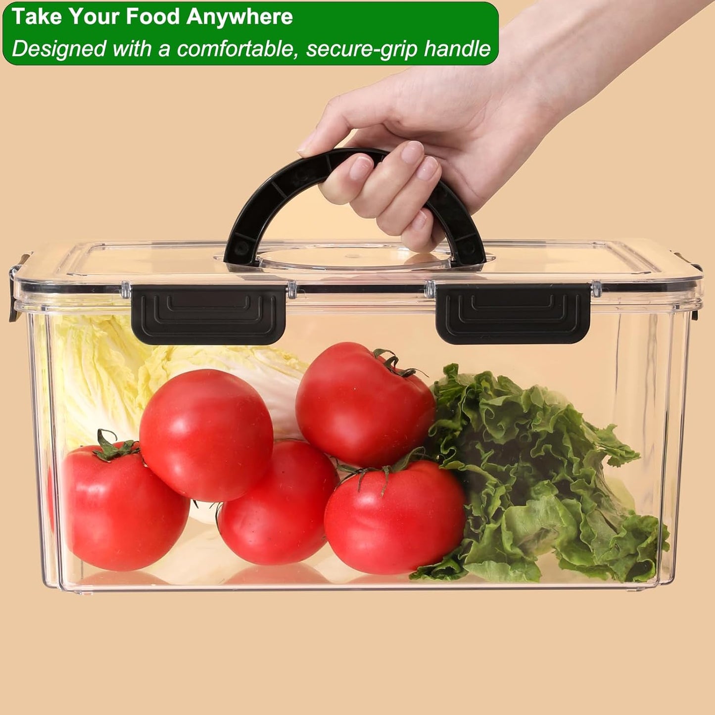 Taiuloo Divided Serving Tray with Lid & Handle, Airtight 4 Compartment Snackle Box Charcuterie Container, Fridge Organizer Bins, Food Storage Container Veggie Tray for Snack, Fruit, Salad, Nut