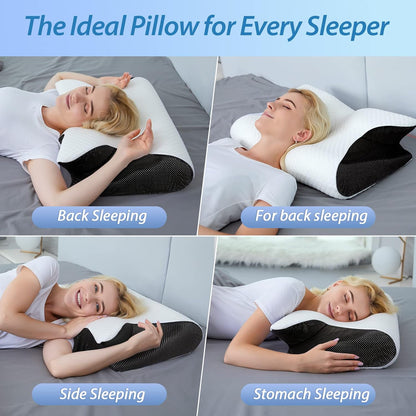 HOMCA Memory Foam Pillow, 2 in 1 Cervical Pillow for Neck Pain Relief, Ergonomic Neck Support Pillows for Side Back Stomach Sleepers with Breathable Pillowcase (Gray)
