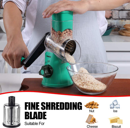 Geedel Kitchen Cheese Grater, Rotary Mandoline Vegetable Slicer with Interchangeable Blades, Easy to Use Rotary Grater Slicer for Fruit, Vegetables, Nuts