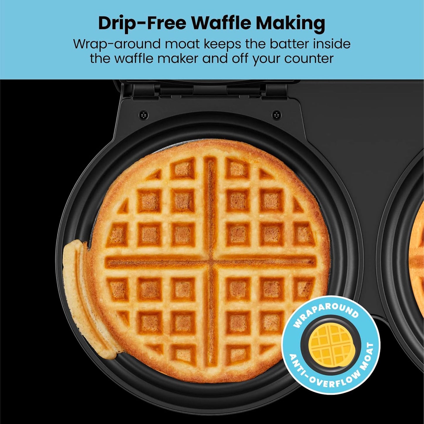 Chefman Anti-Overflow Belgian Waffle Maker w/ Shade Selector, Temperature Control, Mess Free Moat, Round Iron w/ Nonstick Plates & Cool Touch Handle, Measuring Cup Included, Red