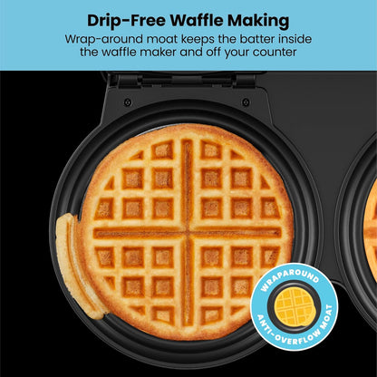 Chefman Anti-Overflow Belgian Waffle Maker w/ Shade Selector, Temperature Control, Mess Free Moat, Round Iron w/ Nonstick Plates & Cool Touch Handle, Measuring Cup Included, Red