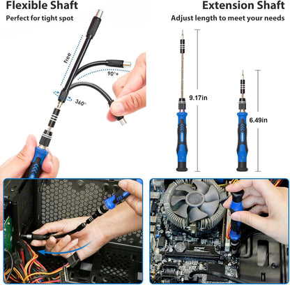 STREBITO 142-in-1 Precision Screwdriver Set – Magnetic Electronics Repair Tool Kit with 120 Bits, Flexible Shaft & Storage Bag - PuriLite