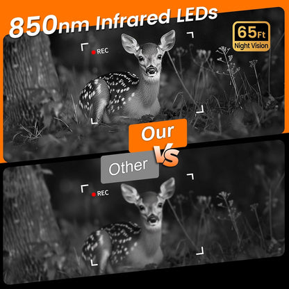 XTU Solar Trail Camera WiFi Bluetooth, 64MP 4K Game Camera with Night Vision Motion Activated 0.2s Trigger, IP66 Waterproof Wildlife Camera with 22pcs 850nm Low Glow Infrared LEDs Outdoor