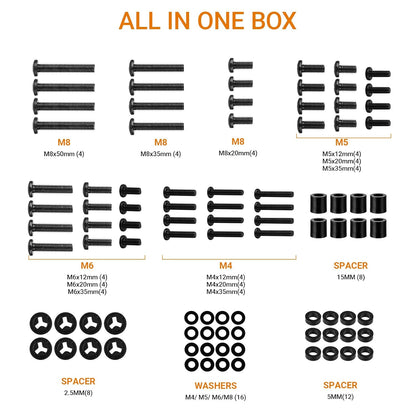 Universal TV Mounting Hardware Screw Kit Set - M4 M5 M6 M8 Screws,Spacers and Washers for Most TV/Monitor VESA Mount, TV Mount Replacement Screws with Box up to 80 inch(Black)