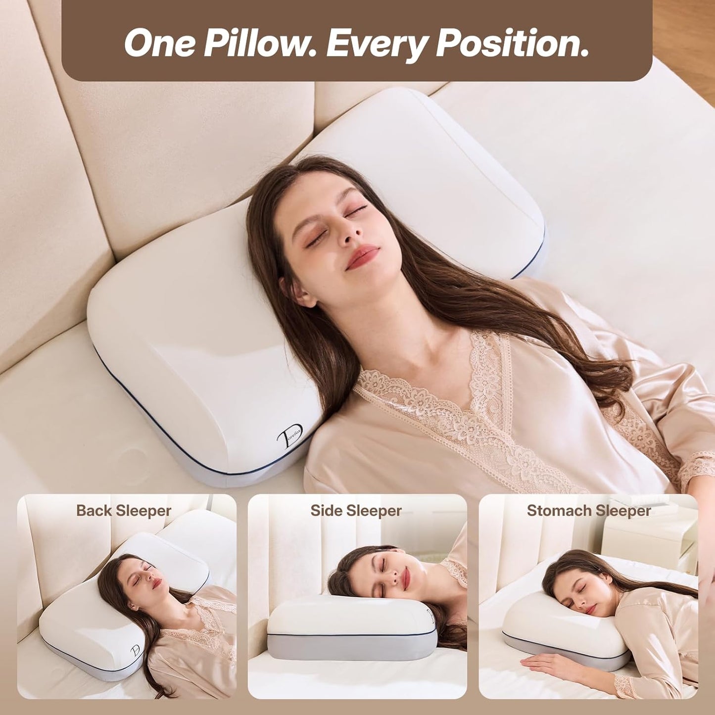 Cervical Neck Pillow for Neck & Shoulder Support, Adjustable Memory Foam Pillow with Customizable Height and Firmness, Ergonomic Pillow for Side, Back, Stomach and Combination Sleepers, White