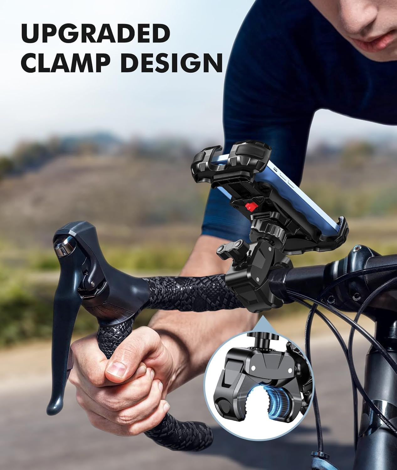 WOCBUY Bike Phone Mount, Upgrade [1s Lock][Secure Protection] Motorcycle Phone Mount, [360° Rotatable] Phone Holder for Bike Handlebar Compatible with iPhone/Samsung 4.7-6.8" Cell Phone