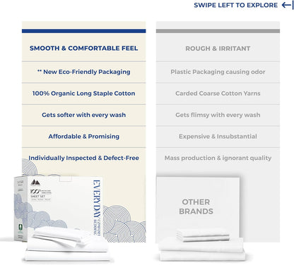 Mayfair Linen 100% Organic Cotton Percale Sheets Full Size - White Cotton Percale Sheets Full, 4 Piece Full Percale Sheet Sets, Soft & Crisp, Cooling Sheets, 16" Deep Pocket Hotel Sheets Full Size