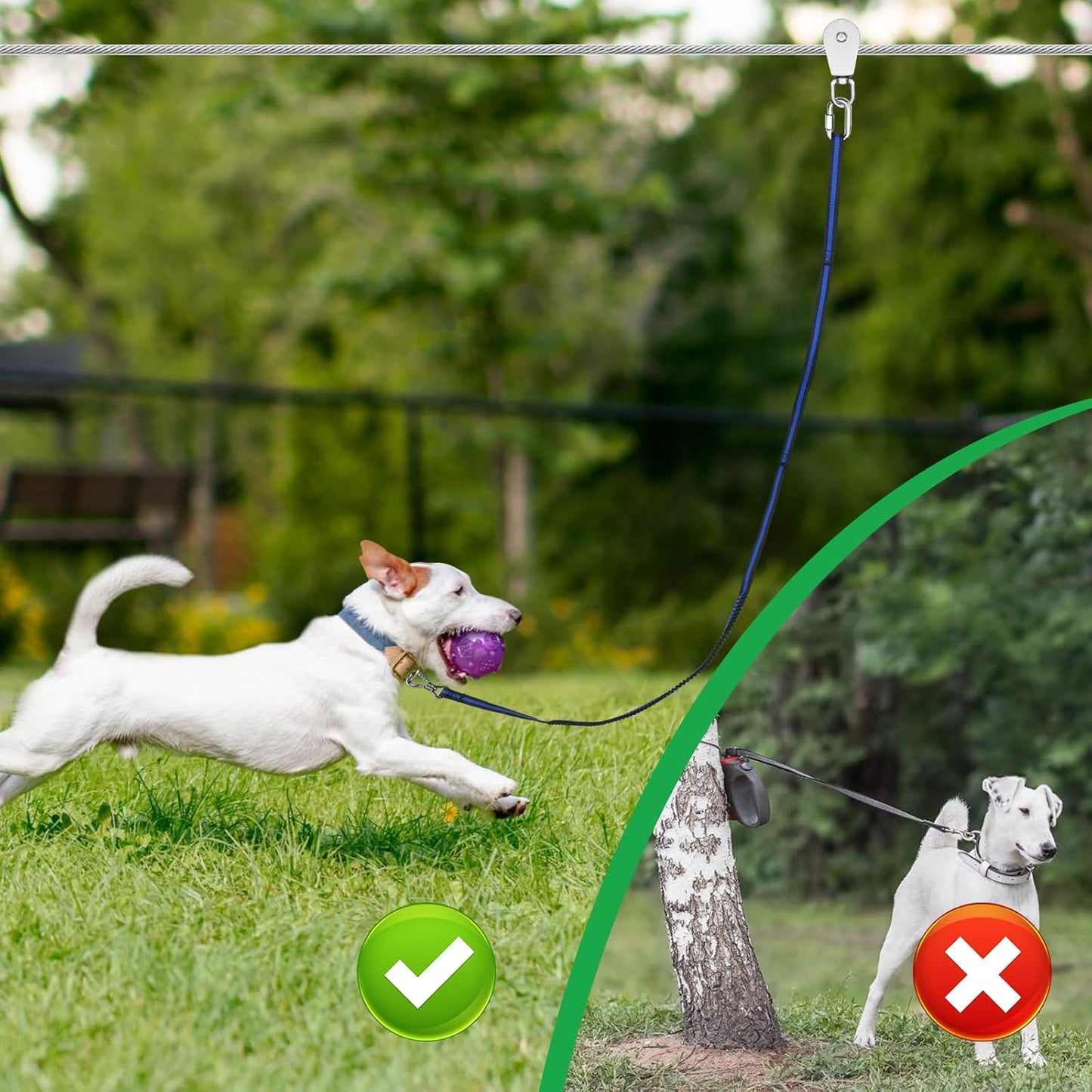XiaZ Dog Runner Cable Dog Run Trolley Tie Out Cable Dog Chains for Outside Yard Camping Up to 250 Pound, 20 Feet