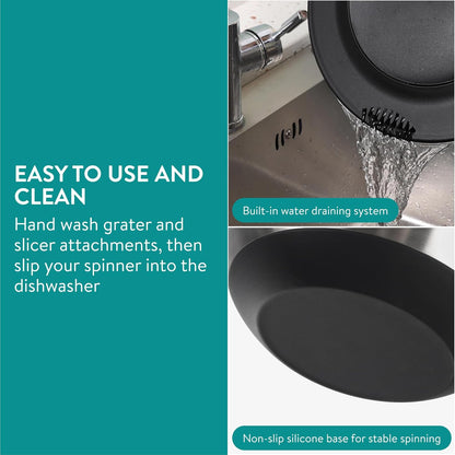 Navaris Salad Spinner with Lid - Salad Spinner Stainless Steel - Salad Dryer - Easy Washing, Drying and Spinning - Includes Grating and Slicing Discs