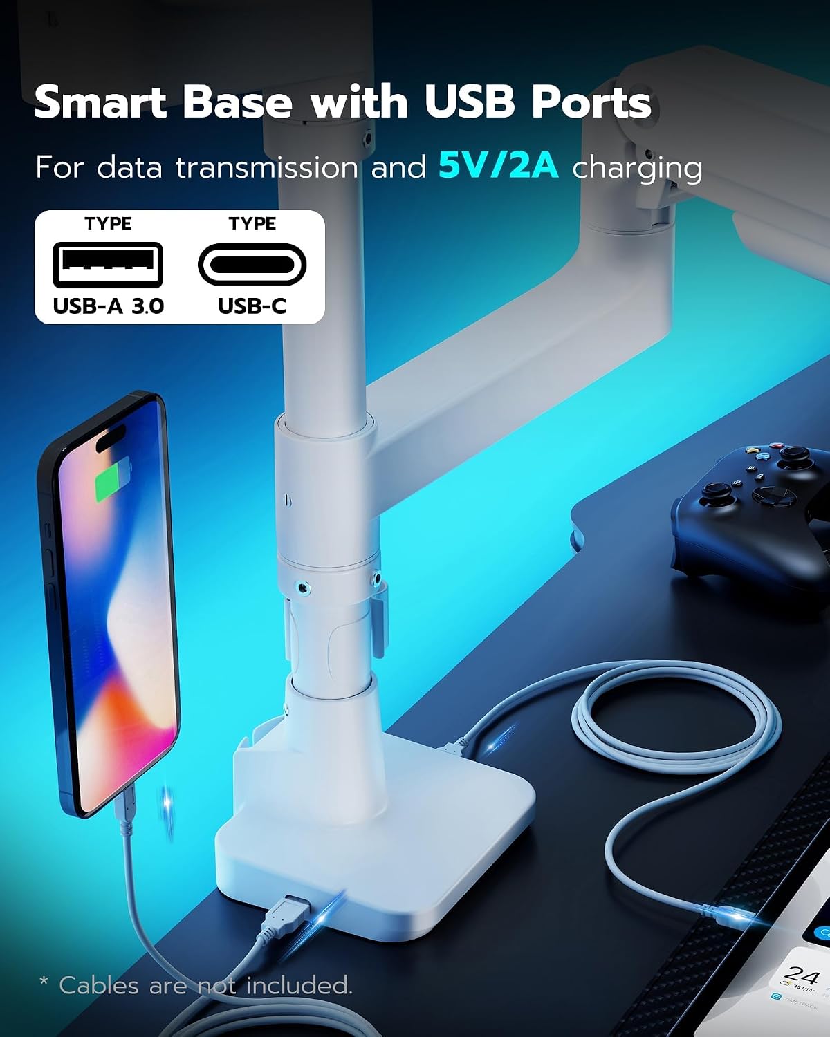 ARES WING Dual Monitor Arm for Ultrawide Heavy Duty Curved Monitor Stacking, Fits 17-49 Inch, Vertical Gas Spring Double Monitor Mount with USB, Adjustable Dual Monitor Mount for Desk, White