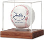 JupDec Baseball Display Case, Clear Cube Baseball Holder with Wooden Base, Autograph Baseball Stand Box for Single Ball, Acacia Wood, Brown, 1 Pack