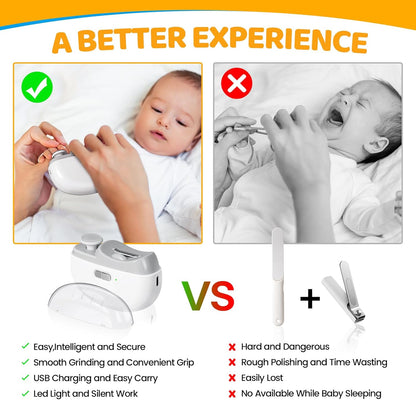 Electric Nail Clipper for Baby with LED Light, 2-in-1 Rechargeable Newborn Nail Trimmer with Scraps Storage, 2 Speeds Nail File for Kid Toddler Infant Adult Nail Care