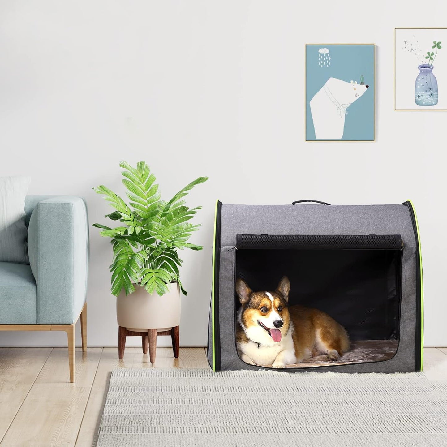 PETSFIT Soft Sided Dog Crate, Travel Dog Crate - 19 Inch Lightweight, Roomy, Easy to Set Up, Sturdy Portable Dog Kennel with Thick Mat, Navy Blue