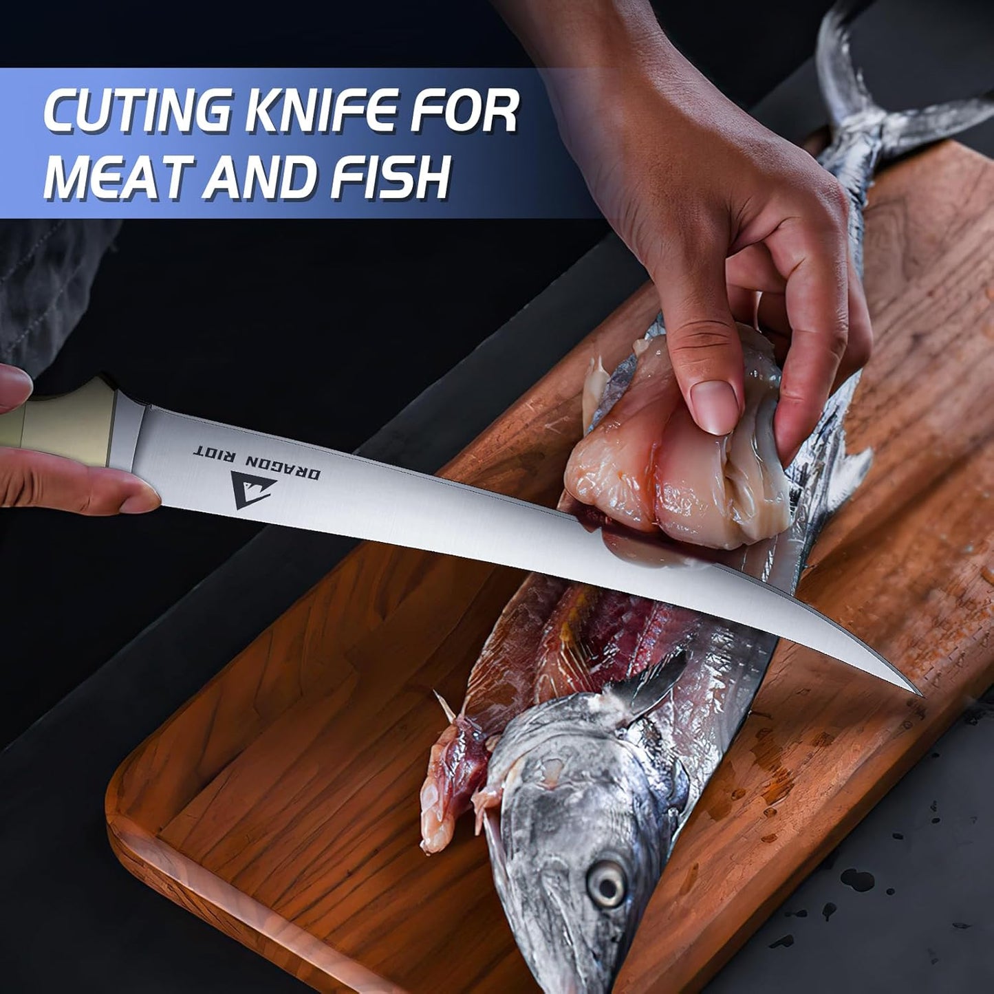 DRAGON RIOT Fillet Knife 7.5 inch Professional Boning Knife for Filleting Japanese Stainless Steel Fish Knife with Ergonomic Handle Super Sharp Fish Filleting Knife for Meat Poultry Cutting