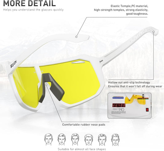 SCVCN Cycling Glasses Sport Sunglasses MTB BMX Men Women Running Driving Fishing Golf DZ-S62 - PuriLite