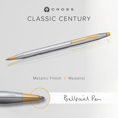 Cross Classic Century, Medalist, Ballpoint Pen, with Polished Chrome and 23 Karat Gold Plated Appointments (3302)
