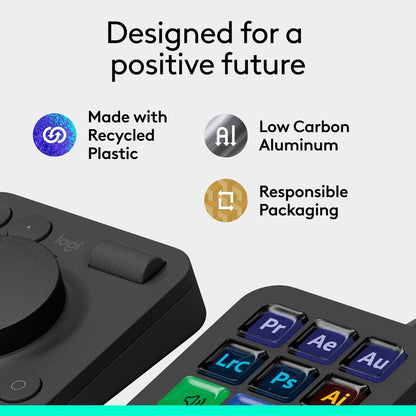 Logitech MX Creative Console - 9 Customizable LCD Keys, Control Dial for Graphic Design, Video Editing, Control Adobe, Zoom, Spotify and More - Graphite, with 3-Month Adobe Creative Cloud Membership