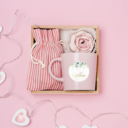 Mobiusea Creation Welcome Stickers | 2 inch | Gold Foil | 60pcs Waterproof Greenery Welcome Bag Stickers for Wedding, Bridal Shower, Birthday, Baby Shower, Party Gift Bags