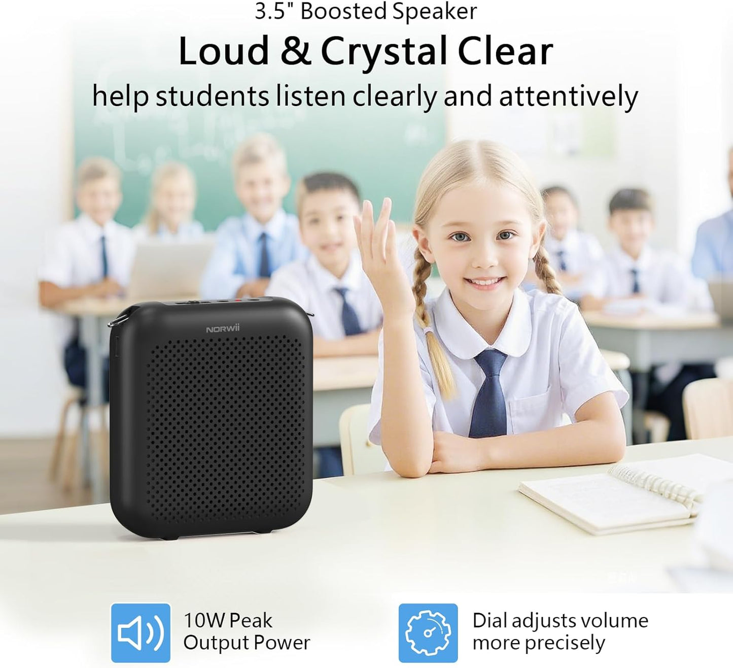 NORWII Mini Voice Amplifier S358 Portable 4000mAh Rechargeable with Wired Microphone Headset & Waistband, Personal Microphone and Speaker for Teachers Tour Guides ect. (Black)