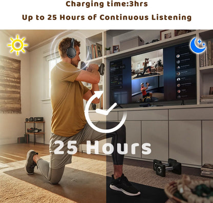 Holdsound Wireless Headphones for TV Watching, TV Headphones Wireless for Seniors with USB Transmitter, 25hrs, No Lip-Sync Delay, Plug and Play, Gifts for Elderly,Light Black
