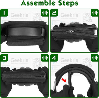 Geekria Hook and Loop Headband Cover + Pad Set, Protector with Zipper Closure Compatible with Medium Sized Headphones, Easy DIY Installation (Protein Leather/Black)